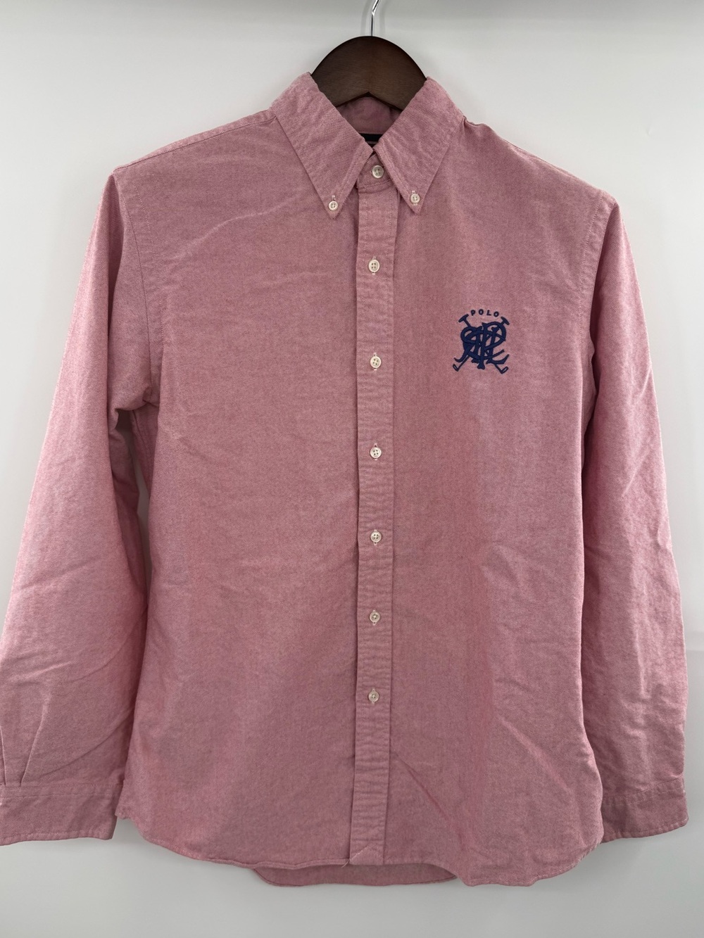 Ralph Lauren Mens Medium Oxford Shirt Red/Pink Crossed Polo Mallets Crest